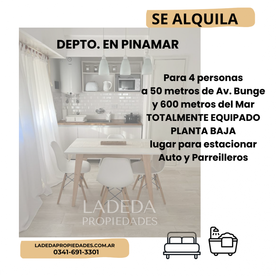 DEPARTAMENTO P.B. EN PINAMAR PARA 4 PERSONAS