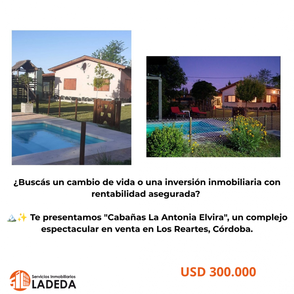 Venta de Complejo de Cabañas "La Antonia Elvira" en Los Reartes, Cordoba - ¡Llave en mano y con gran potencial de ampliacion!