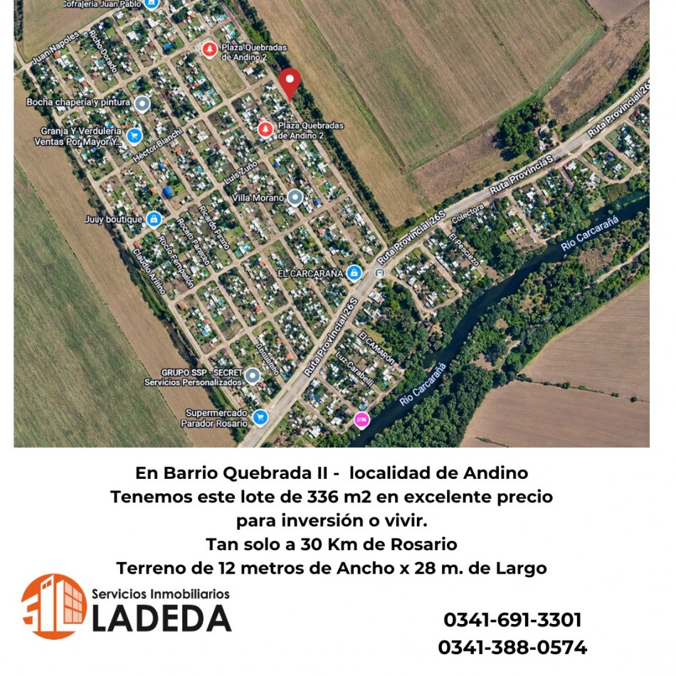 LOTE EN ANDINO DE 336M2 BARRIO QUEBRADA II