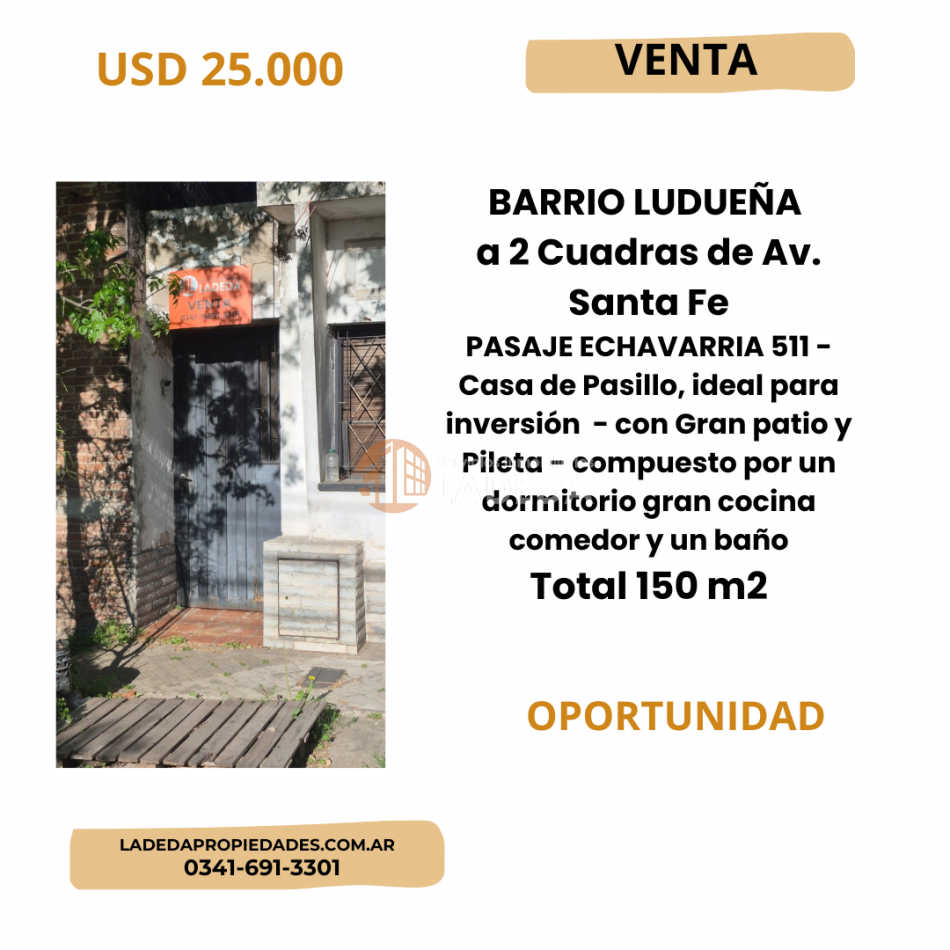 CASA DE PASILLO A 2 CUADRAS DE AV. STA. FE 4800