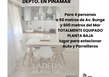 DEPARTAMENTO P.B.  EN PINAMAR PARA 4 PERSONAS 